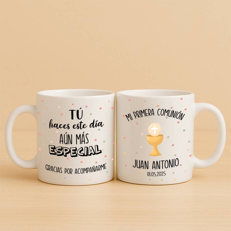 Taza personalizada comunión unisex puntitos - Detalles personalizables para Comunión