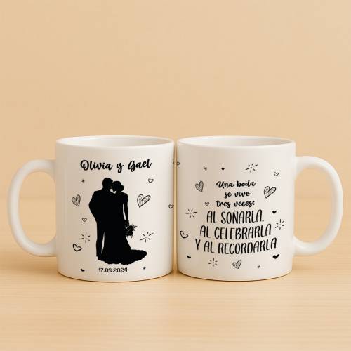 Taza personalizada de boda Silueta novios - Tazas personalizadas de boda