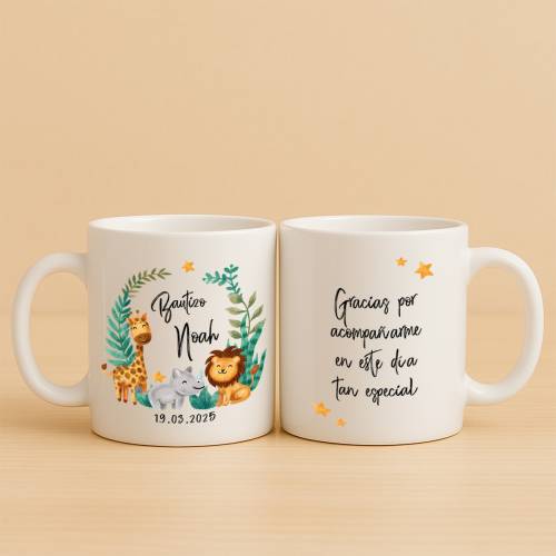 Taza personalizada bautizo niño "Selva" - Detalles personalizables para Bautizo