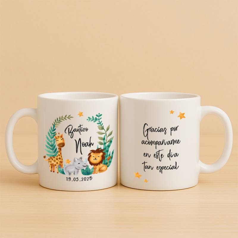 Taza personalizada bautizo niño "Selva" - Detalles personalizables para Bautizo