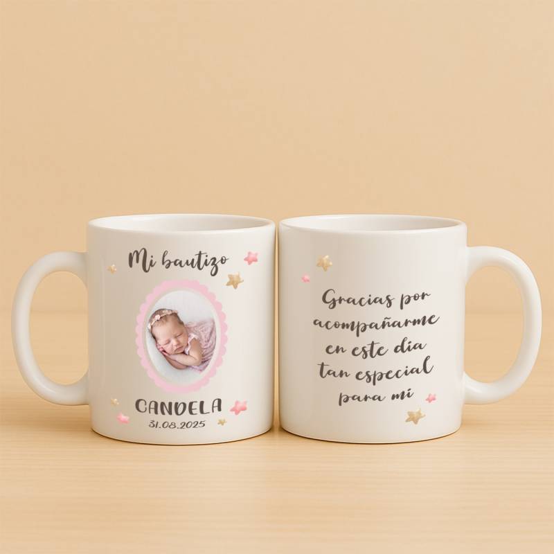 Taza personalizada con foto bautizo niña - Detalles personalizables para Bautizo