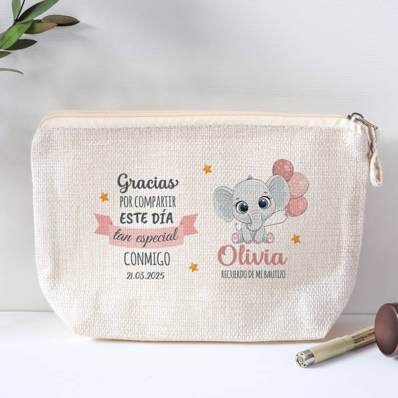 Neceser personalizado de bautizo "Elefante niña" - Detalles personalizables para Bautizo
