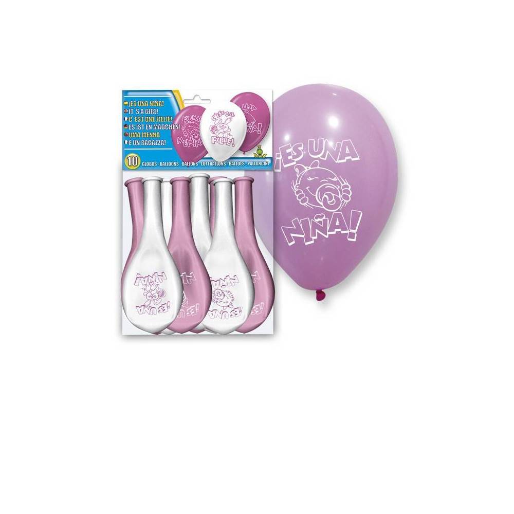 Set 10 Globos Baby Shower Niña Es un Niña - Decoración De Bautizo