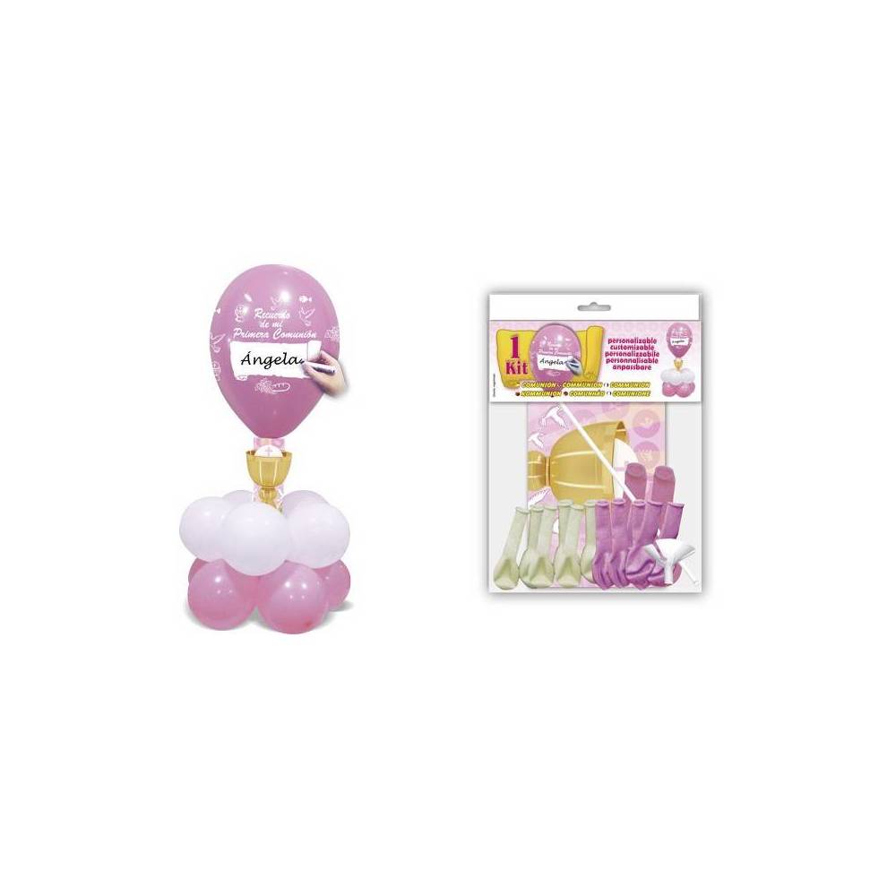 Centro Comunión Mesa Rosa Kit Decoración Globos - Decoración De Comunión