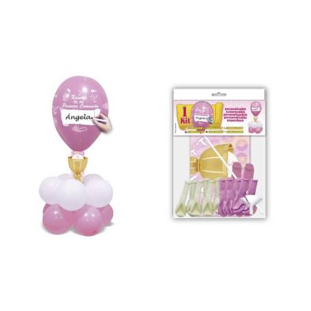 Centro Comunión Mesa Rosa Kit Decoración Globos - Decoración De Comunión