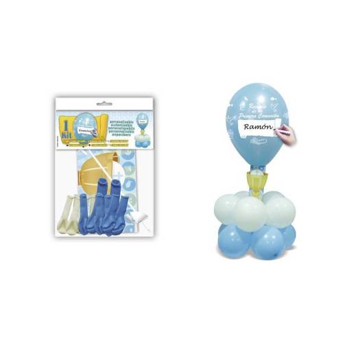 Centro Comunión Mesa Azul Kit Decoración Globos - Decoración De Comunión