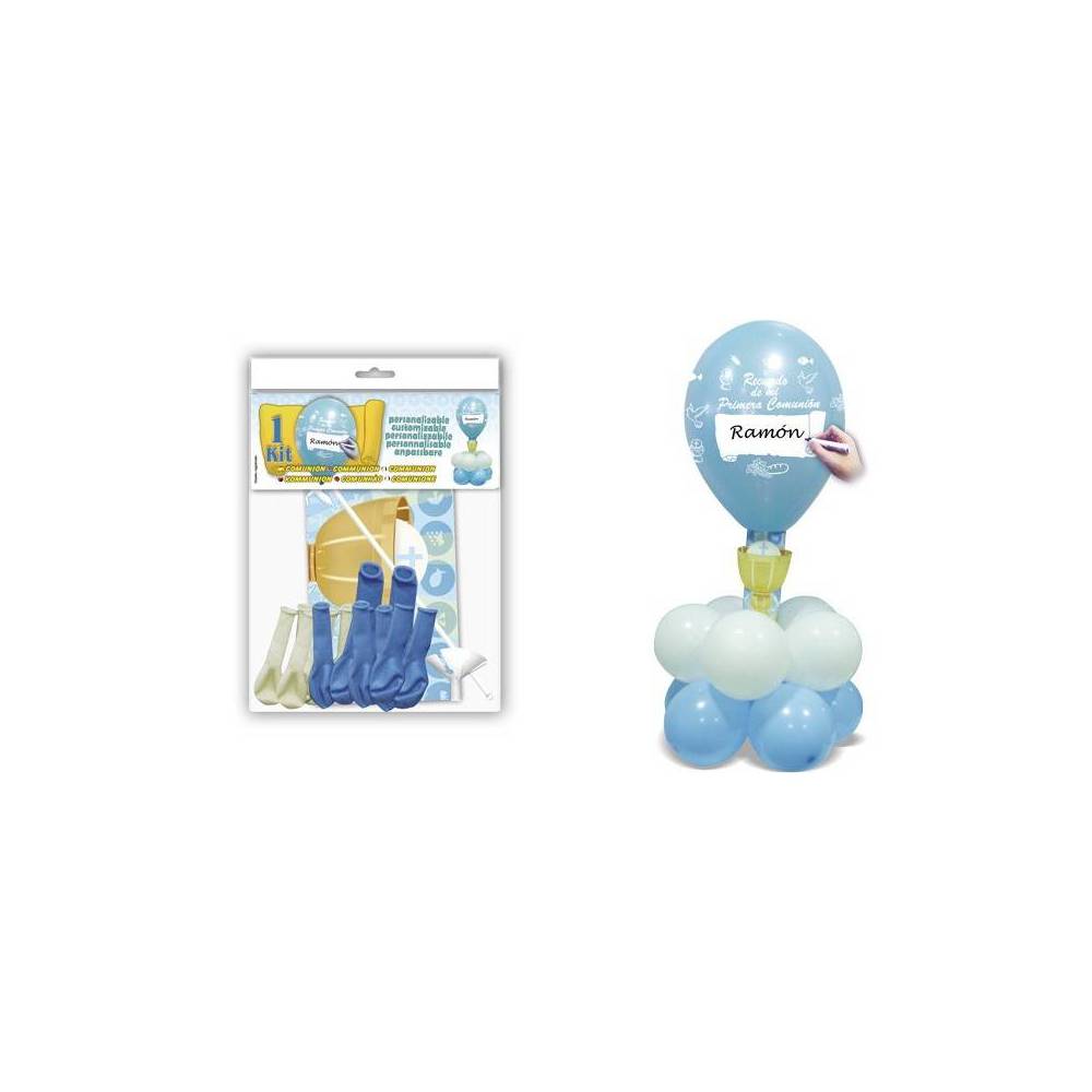 Centro Comunión Mesa Azul Kit Decoración Globos - Decoración De Comunión