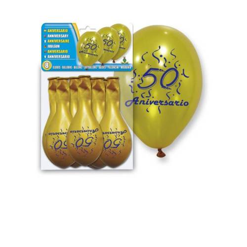 Set 8 Globos Oro 50 Aniversario Bodas de Oro - Decoración De Boda