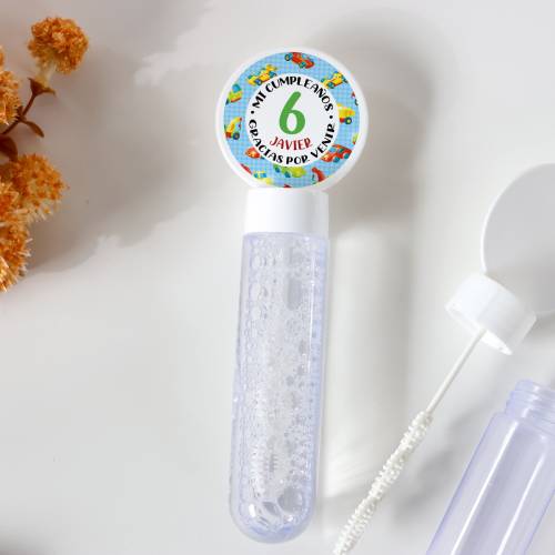 Pack 24 Pomperos personalizados cumpleaños con pegatina "Transportes" Detalles para cumpleaños - Juegos personalizados de cumple
