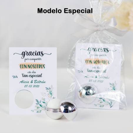 Bálsamo labial personalizado con tarjeta para boda "Modelo Especial" - Bálsamos Labiales Personalizados Boda