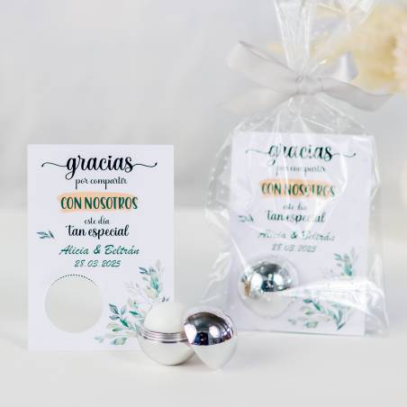 Bálsamo labial personalizado con tarjeta para boda "Modelo Especial" - Bálsamos Labiales Personalizados Boda