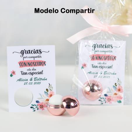 Bálsamo labial personalizado con tarjeta para boda "Modelo Compartir" - Bálsamos Labiales Personalizados Boda