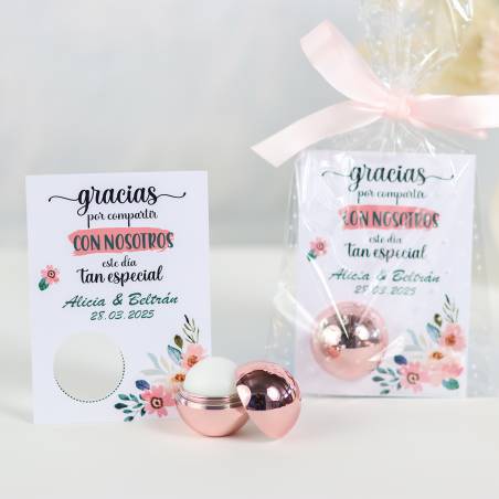 Bálsamo labial personalizado con tarjeta para boda "Modelo Compartir" - Bálsamos Labiales Personalizados Boda