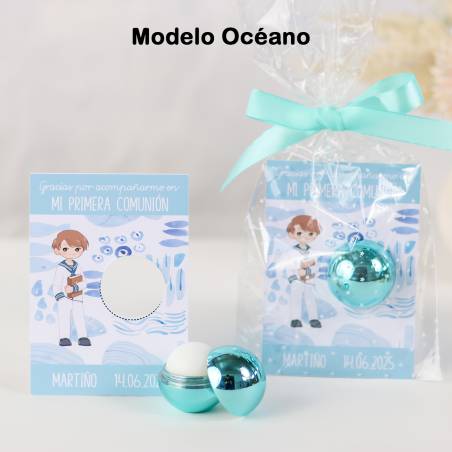Bálsamo labial personalizado con tarjeta para comunión "Modelo Océano" - Inicio
