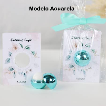 Bálsamo labial personalizado con tarjeta para boda "Modelo Acuarela " - Bálsamos Labiales Personalizados Boda
