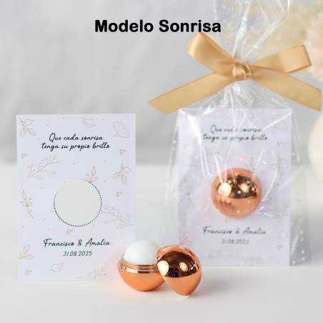Bálsamo labial personalizado con tarjeta para boda "Modelo Sonrisa " - Bálsamos Labiales Personalizados Boda