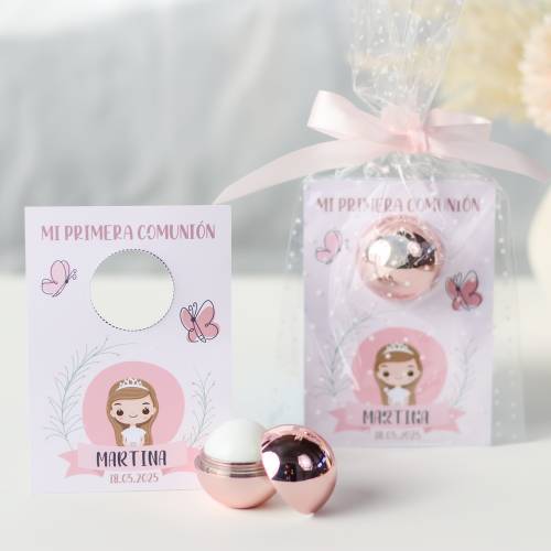 Bálsamo labial personalizado con tarjeta para comunión "Modelo Mariposas" - Bálsamos Labiales Personalizados Comunión