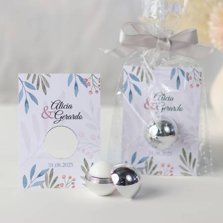 Bálsamo labial personalizado con tarjeta para boda "Modelo Otoño" - Bálsamos Labiales Personalizados Boda