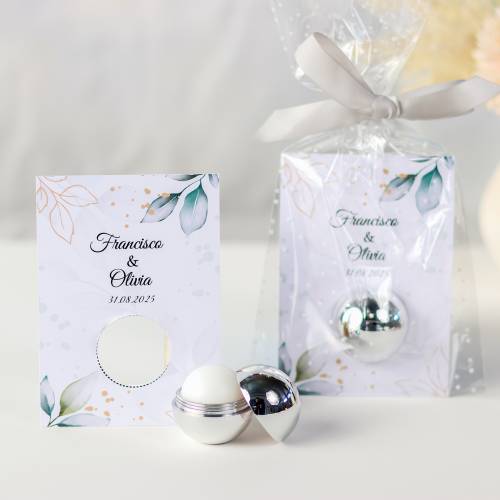 Bálsamo labial personalizado con tarjeta para boda "Modelo Selva" - Bálsamos Labiales Personalizados Boda