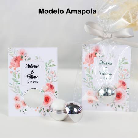 Bálsamo labial personalizado con tarjeta para boda "Modelo Amapola" - Bálsamos Labiales Personalizados Boda