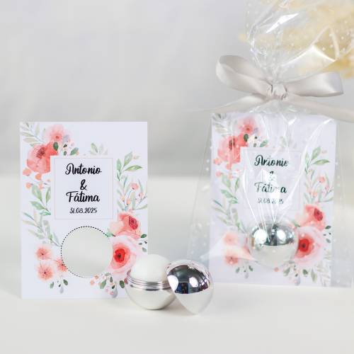 Bálsamo labial personalizado con tarjeta para boda "Modelo Amapola" - Bálsamos Labiales Personalizados Boda