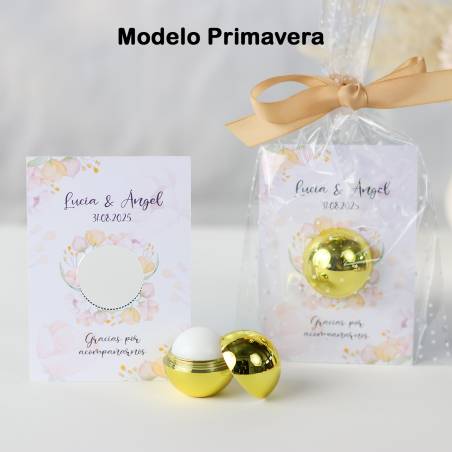 Bálsamo labial personalizado con tarjeta para boda "Modelo Primavera" - Bálsamos Labiales Personalizados Boda