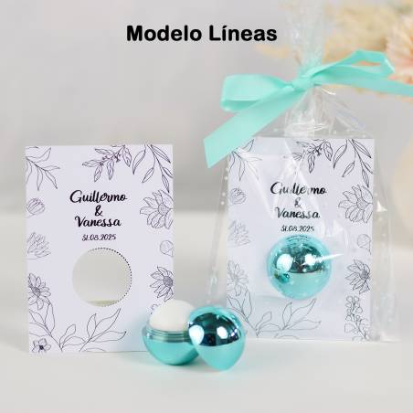 Bálsamo labial personalizado con tarjeta para boda "Modelo Líneas" - Bálsamos Labiales Personalizados Boda