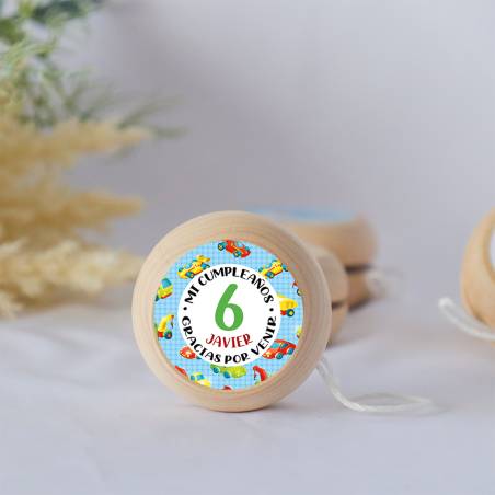 Yoyo pegatina personalizada "Transportes" detalles de cumpleaños - Yoyós personalizados de cumpleaños