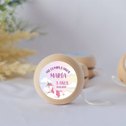 Yoyo pegatina personalizada "Unicornio" detalles de cumpleaños - Yoyós personalizados de cumpleaños