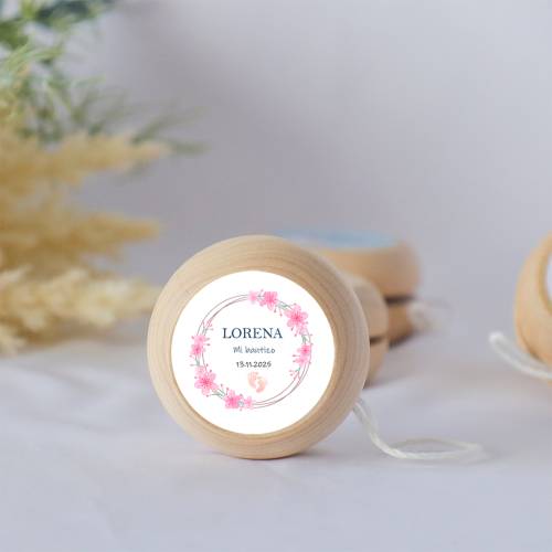 Yoyo pegatina personalizada "Huellas niña" para niña bautizo - Yoyo personalizado bautizo