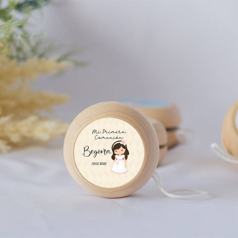Yoyo pegatina personalizada "Beige Niña" para niña comunión - Yoyo personalizado comunión