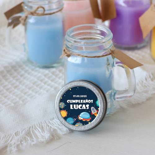 Vela personalizada en jarrita "Espacio" Detalles cumpleaños - Velas personalizadas de cumpleaños