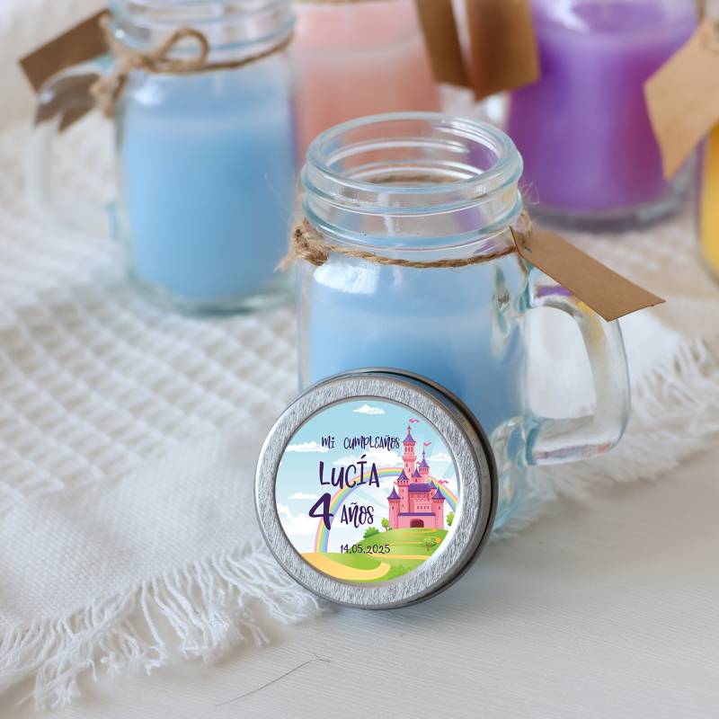 Vela personalizada en jarrita "Princesas" Detalles cumpleaños - Velas personalizadas de cumpleaños