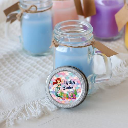 Vela personalizada en jarrita "Sirena" Detalles cumpleaños - Velas personalizadas de cumpleaños