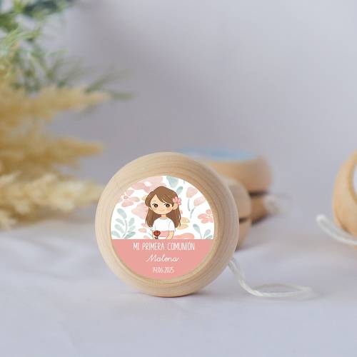 Yoyo pegatina personalizada "Modelo Flores" para niña comunión - Yoyo personalizado comunión
