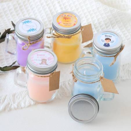 Vela personalizada en jarrita "Modelo bautizo Gemelas" Detalles personalizados bautizo - Inicio