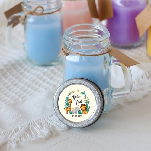 Vela personalizada en jarrita "Modelo Selva" Detalles bautizo - Velas personalizadas de bautizo