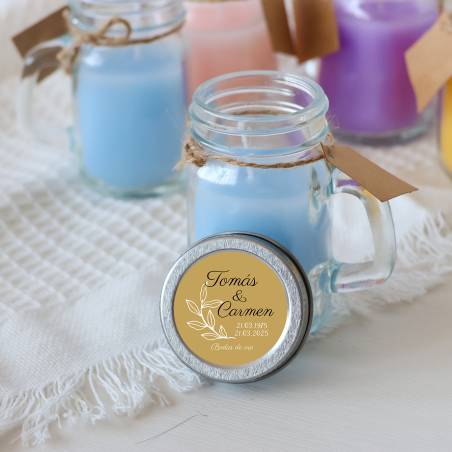 Vela personalizada en jarrita "Modelo Bodas de Oro" Detalles boda - Velas personalizadas boda