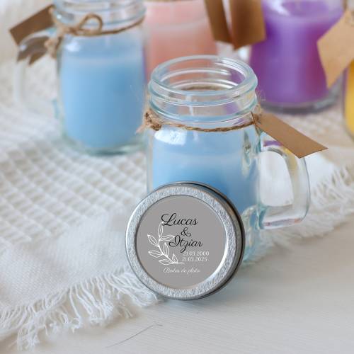 Vela personalizada en jarrita "Modelo Bodas de Plata" Detalles boda - Velas personalizadas boda