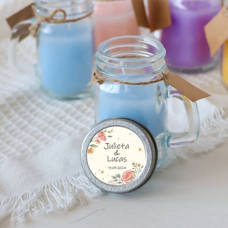 Vela personalizada en jarrita "Modelo Paz" Detalles boda - Velas personalizadas boda