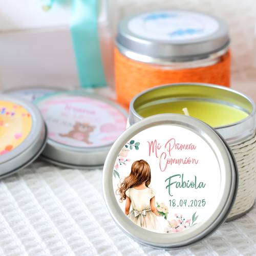 Vela personalizada aromática "Acuarela Niña" detalles comunión - Velas personalizadas comunión