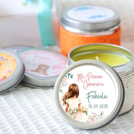 Vela personalizada aromática "Acuarela Niña" detalles comunión - Velas personalizadas comunión