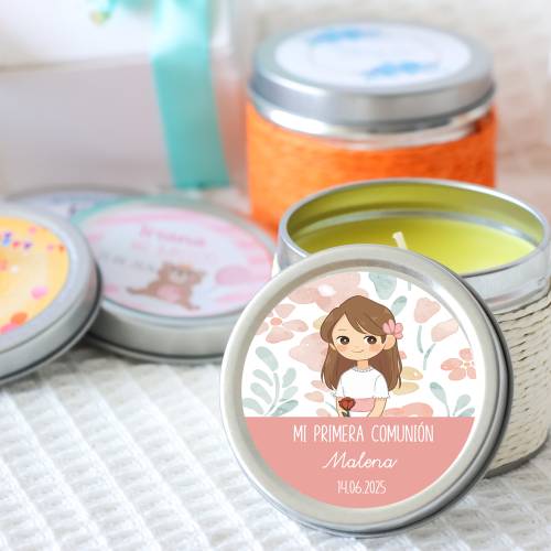 Vela personalizada comunión aromática "Flores" detalles comunión - Velas personalizadas comunión