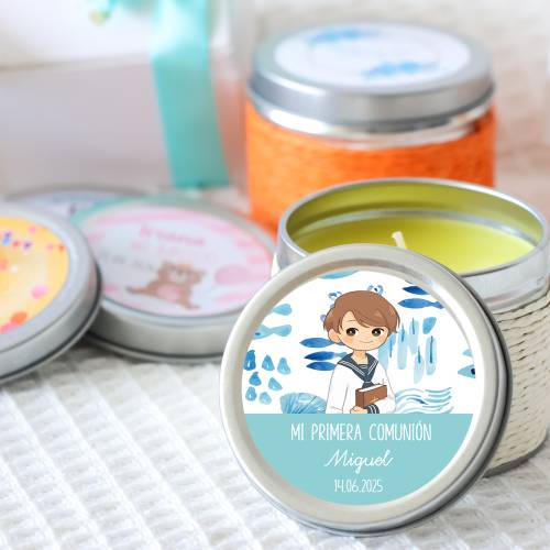 Vela personalizada comunión aromática "Océano" detalles comunión - Velas personalizadas comunión