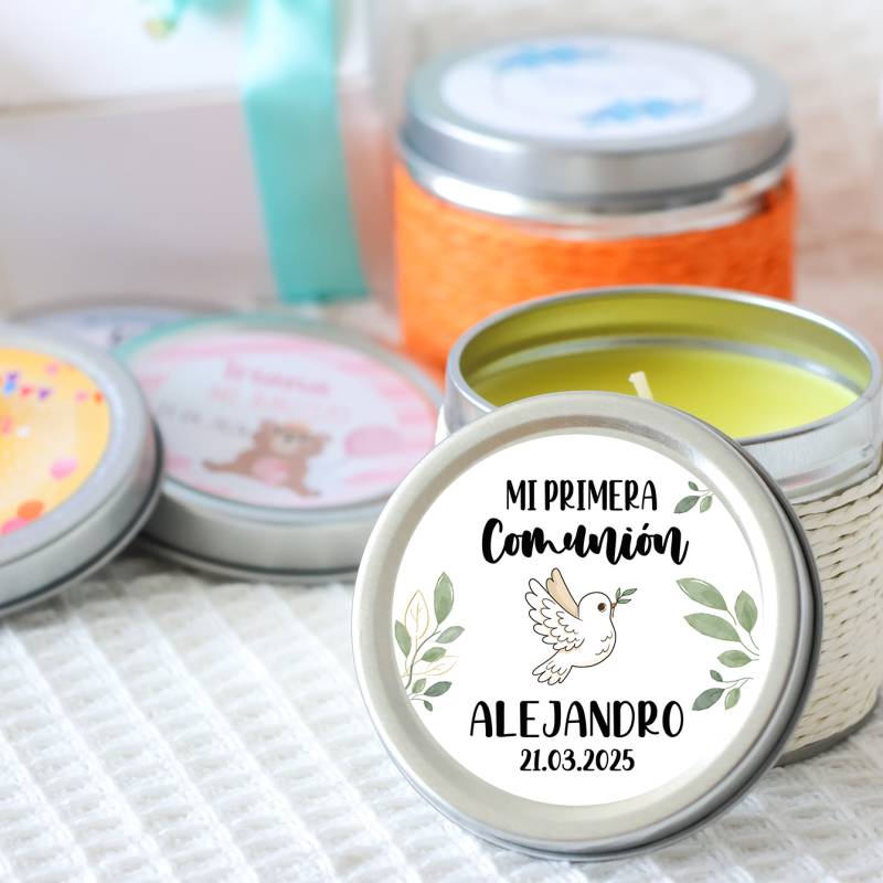 Vela personalizada comunión aromática "Paloma" detalles comunión - Velas personalizadas comunión