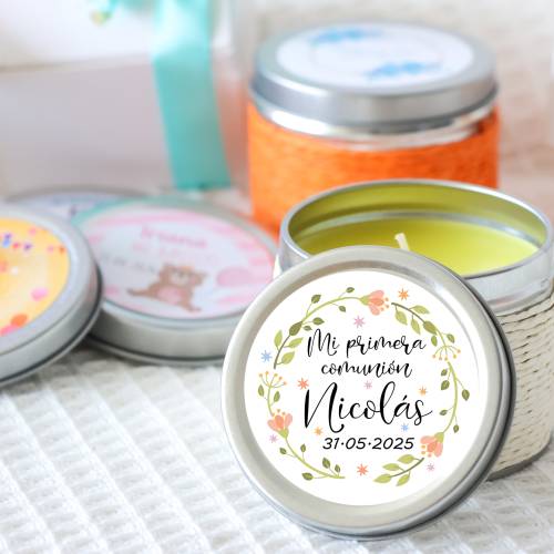 Vela personalizada comunión aromática "Primavera" detalles comunión - Velas personalizadas comunión