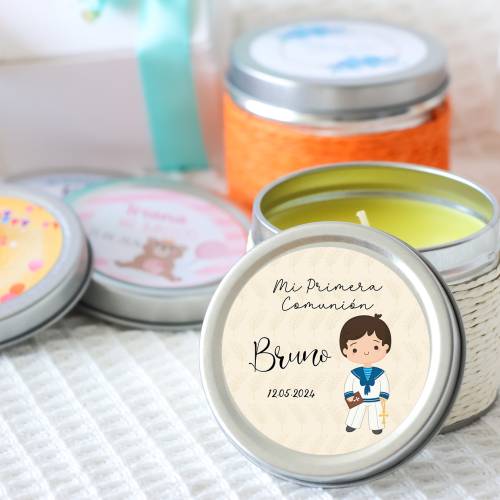 Vela personalizada comunión aromática "Beige Niño" detalles comunión - Velas personalizadas comunión