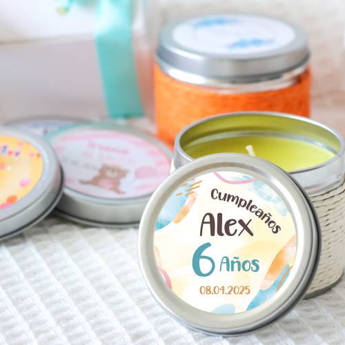 Vela personalizada aromática "Colores" detalles cumpleaños - Velas personalizadas de cumpleaños