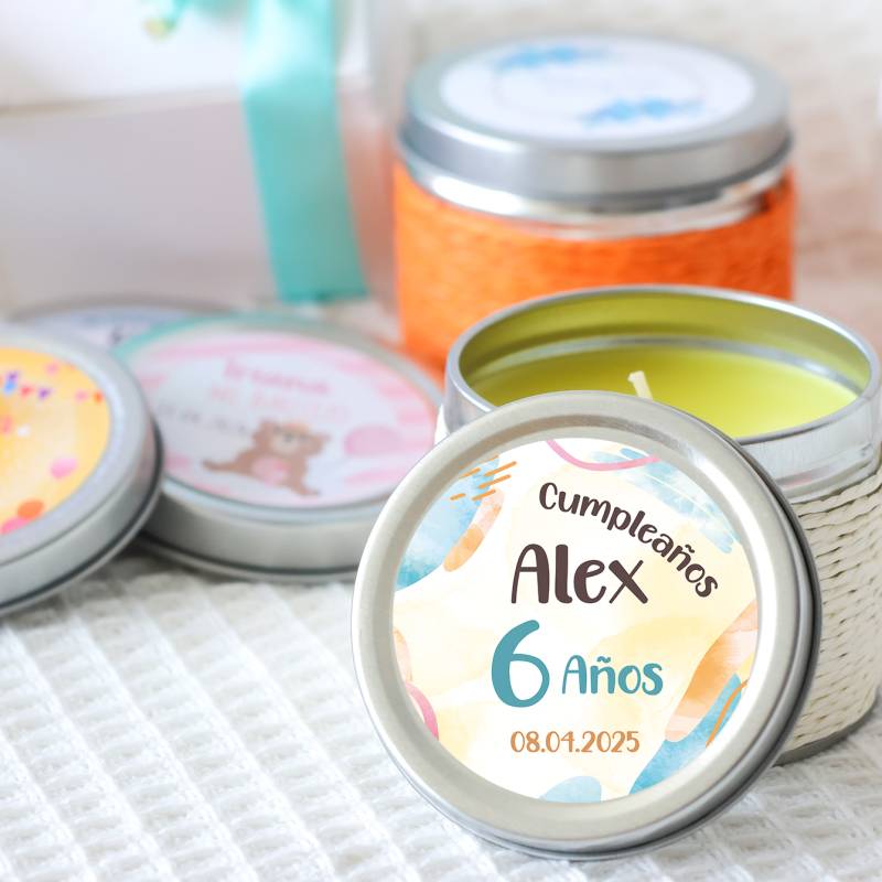 Vela personalizada aromática "Colores" detalles cumpleaños - Velas personalizadas de cumpleaños