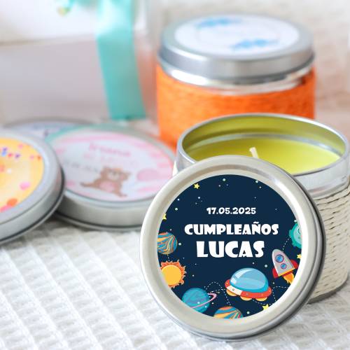 Vela personalizada aromática "Espacio" detalles cumpleaños - Velas personalizadas de cumpleaños